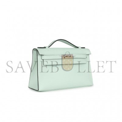 HERMES KELLY POCHETTE VERT BUBBLE GREEN SWIFT PALLADIUM HARDWARE (22*14*7cm) 